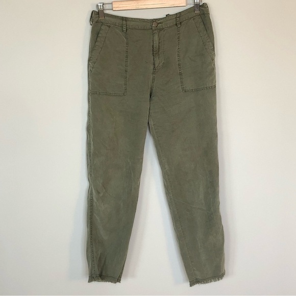 Willow & Clay olive green Lyocel & Linen casual relaxed tapered raw hem pants XS - Picture 1 of 13